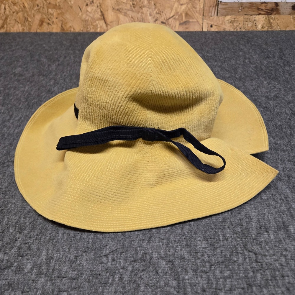 Vintage Borsalino Sun Hat Womens Yellow Wide Split Brim Bow Made in Italy